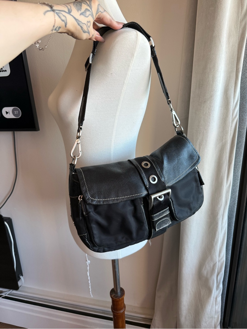 Black designer Shoulder Bag with Silver Hardware